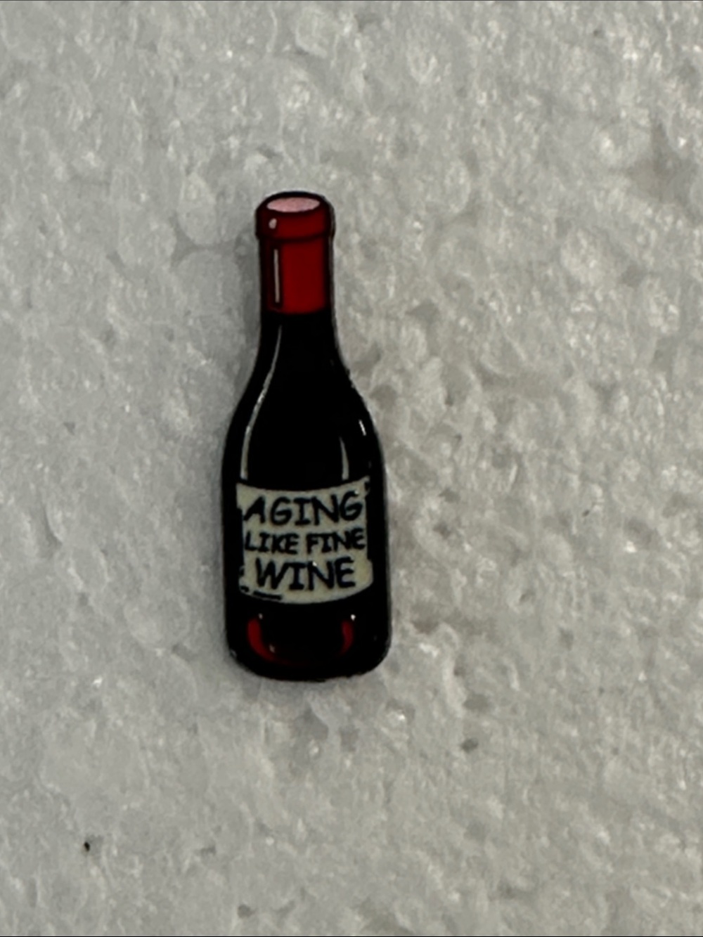 Vintage-Style 'Aging Like Fine Wine' Bottle Enamel Pin - Red and Black